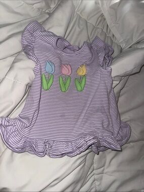 Lilac Striped Baby Top with Tulip Appliqués